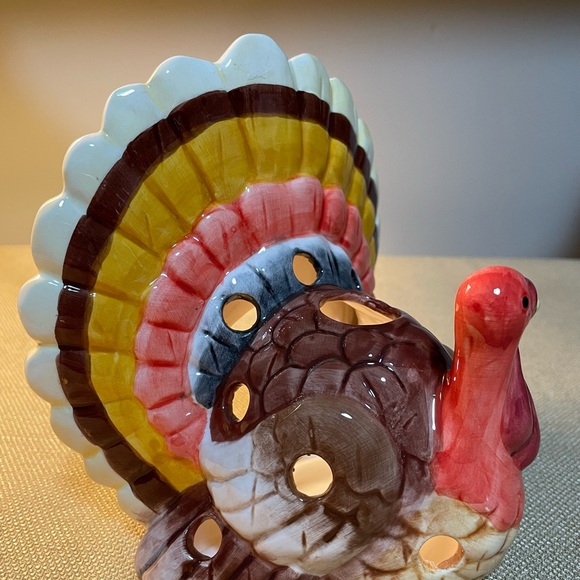 Ceramic Turkey Tea Light Holder, 6 1/2” Tall, Fall Autumn, Thanksgiving - Picture 3 of 8